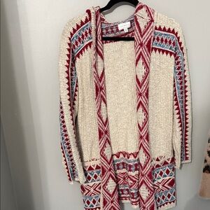 Lucky Brand Cream and Red Patterned Cardigan